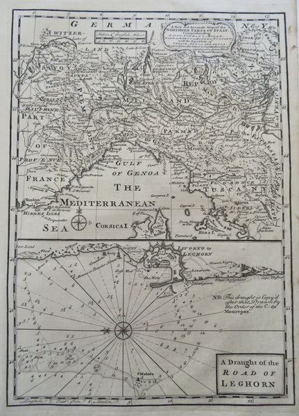 Northern Italy Piedmont Savoy Parma Modena Tuscany Livorno 1760 Bowen map