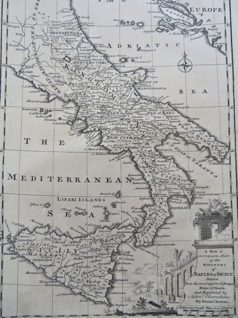 Southern Italy Kingdom of Naples & Sicily 1760 Bowen decorative map