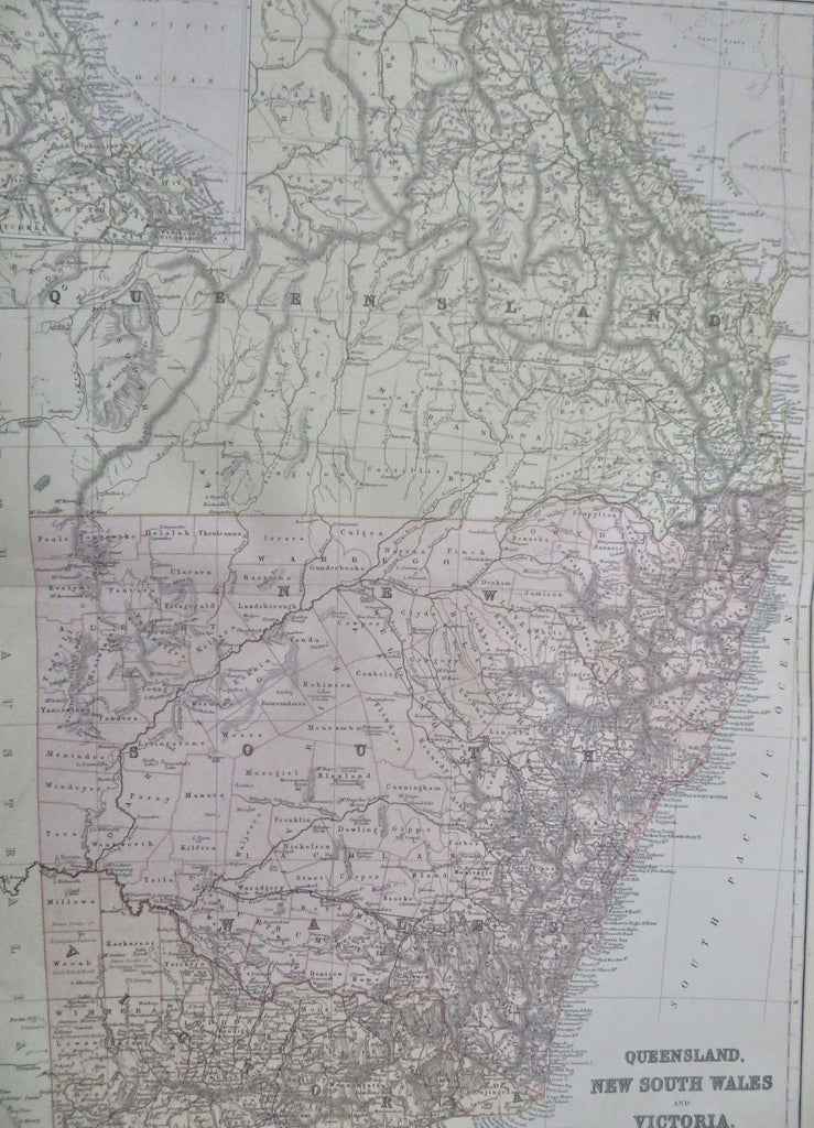 Eastern Australia New South Wales Queensland Victoria 1883 Weller-Blackie map