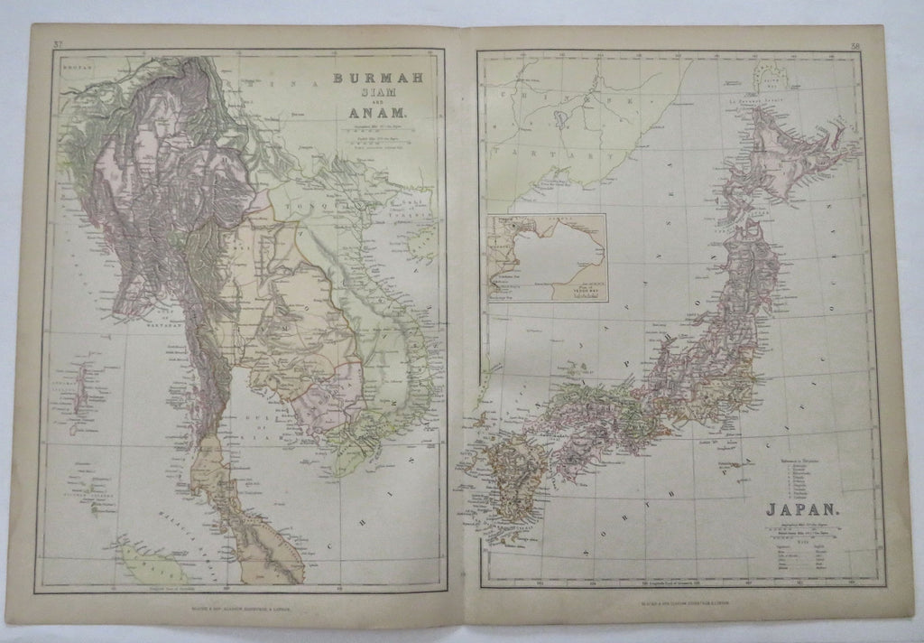 Japan Southeast Asia Thailand Myanmar Cambodia Vietnam Laos 1883 Blackie map