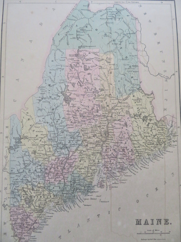 Maine Mt Desert Island Portland Augusta Bangor Kittery 1850's Bartholomew map