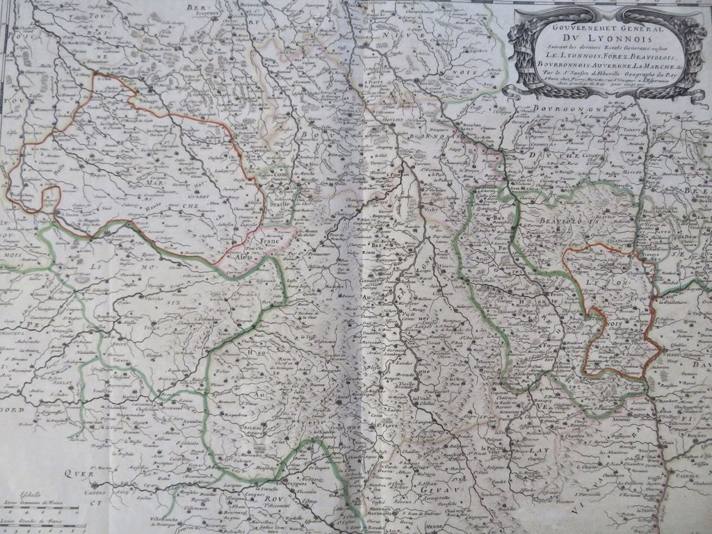 Lyonnois France Bourbon Auvergne Lyon La Marche c. 1700 Sanson detailed map