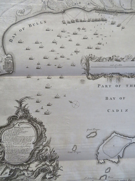 Bay of Bulls Cadiz War of Spanish Succession c. 1745 Basire naval battle map