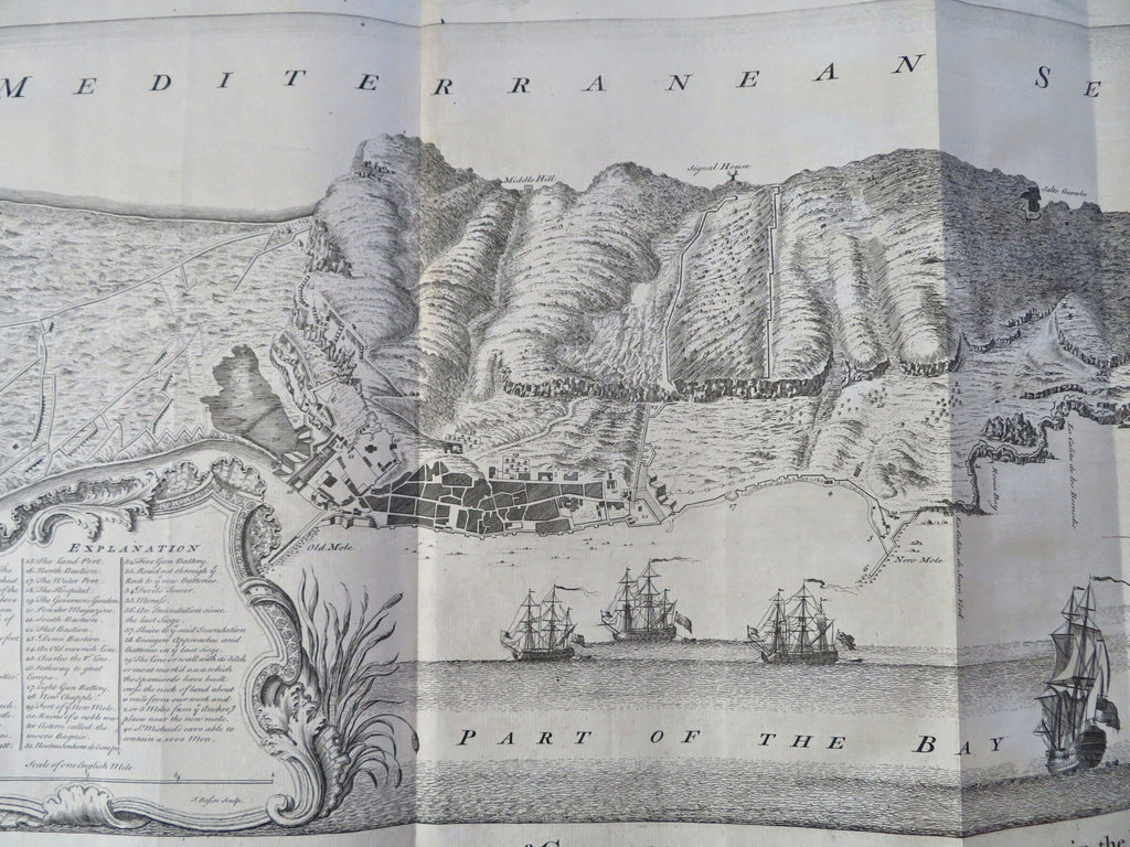 Rock of Gibraltar Harbor View Spanish Succession c. 1745 Basire engraved view