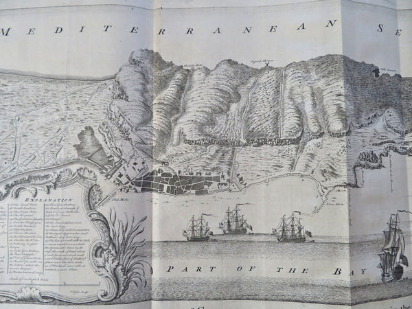 Rock of Gibraltar Harbor View Spanish Succession c. 1745 Basire engraved view