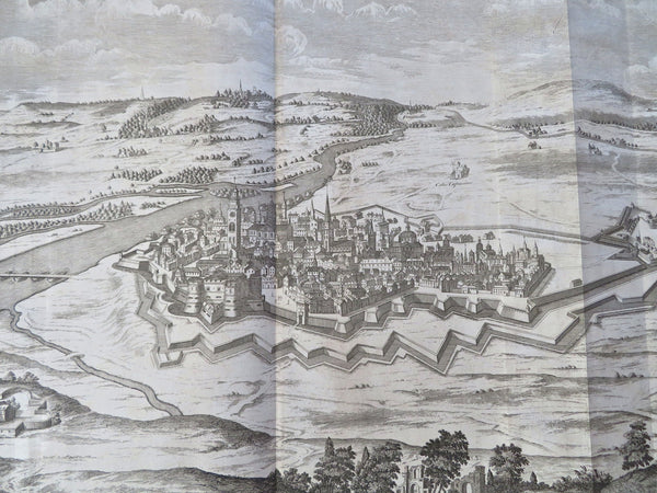 Casale Monferrato Italy c. 1740 Basire engraved fortified city birds-eye view