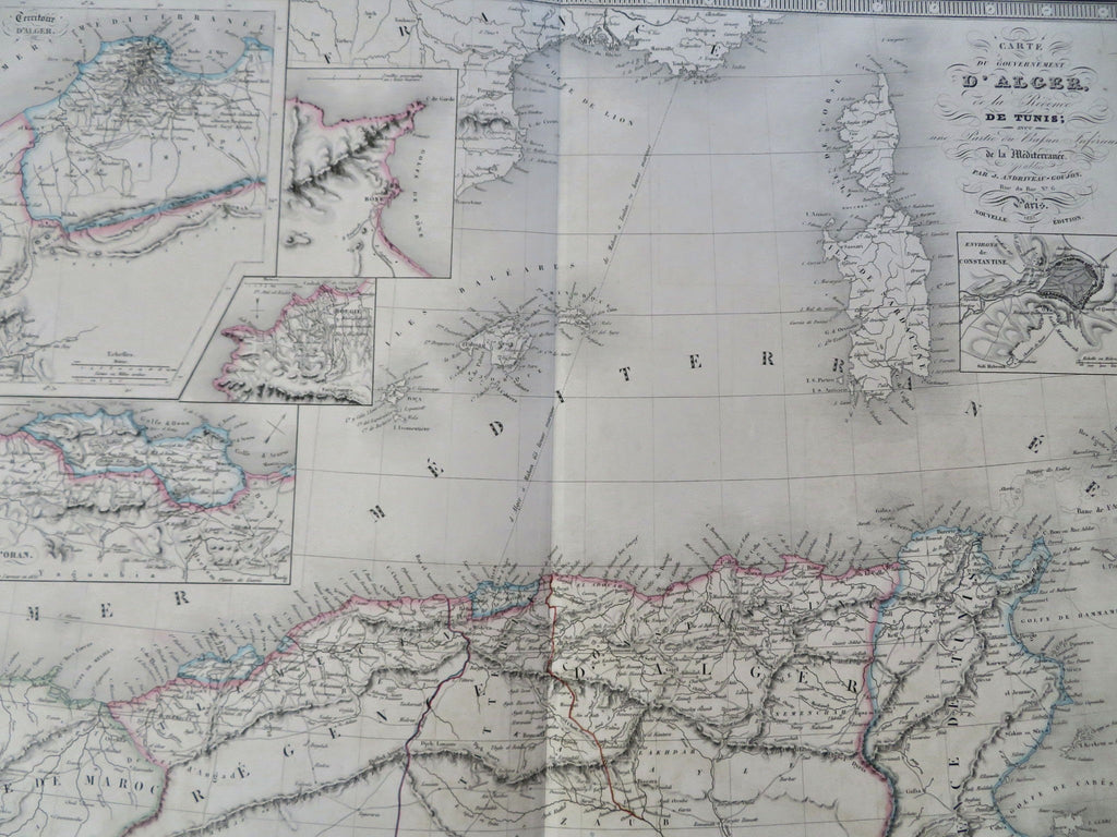 North Africa Algeria Tunisia Tunis Constantine Algiers 1837 folio hand color map