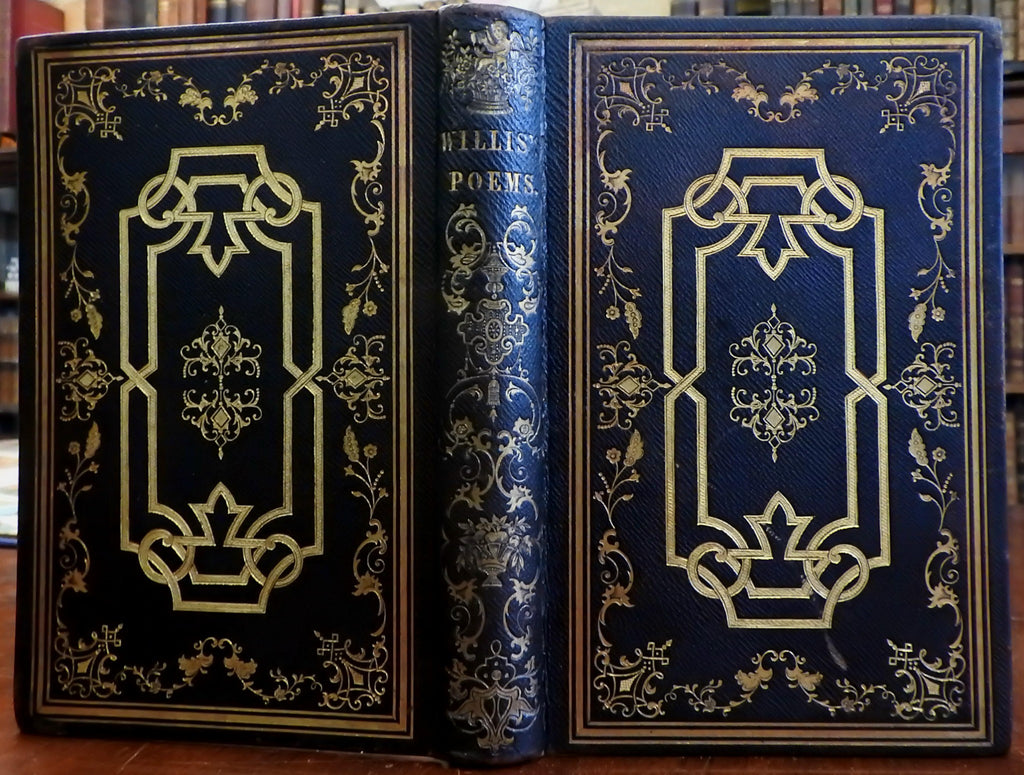 American gilt decorative leather binding 1848 gorgeous book Poems by Willis