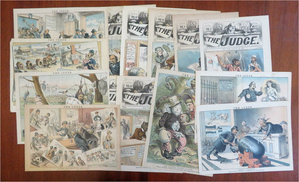 Judge Frank Beard Art Political Cartoons 1880's Lot x 14 rare color prints