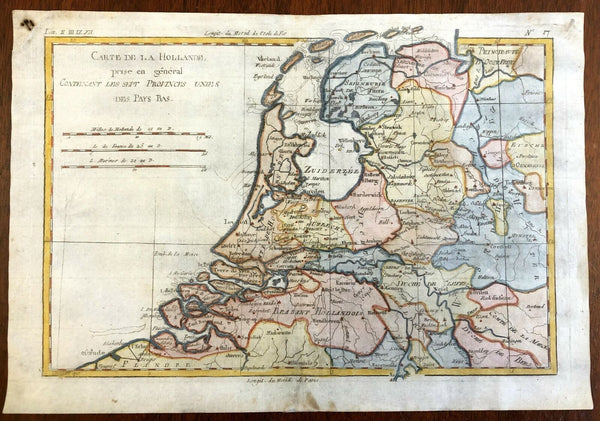 Seven United Provinces Netherlands Low Countries Holland 1780 Bonne engraved map
