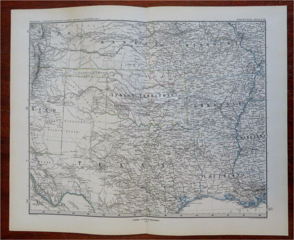 American South Texas Oklahoma Kansas Louisiana 1880 Petermann detailed map