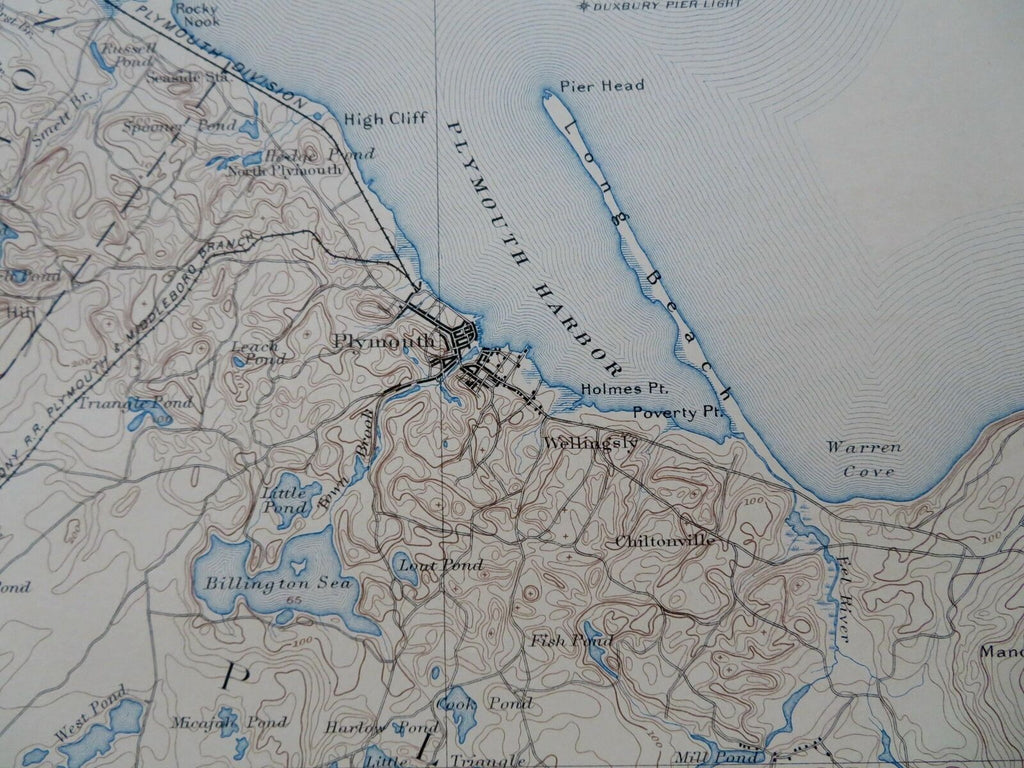 Plymouth Kingston Wareham Massachusetts 1898 topo chart Old Colony Railroad