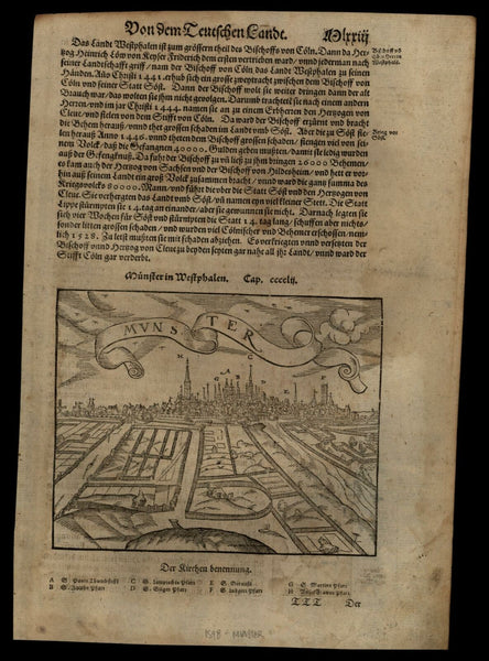 Munster Germany Westfalia 1598 Munster Cosmography wood cut print city view