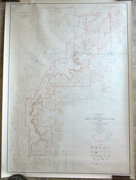 Bryce Canyon National Park Utah 1947 huge topographical chart