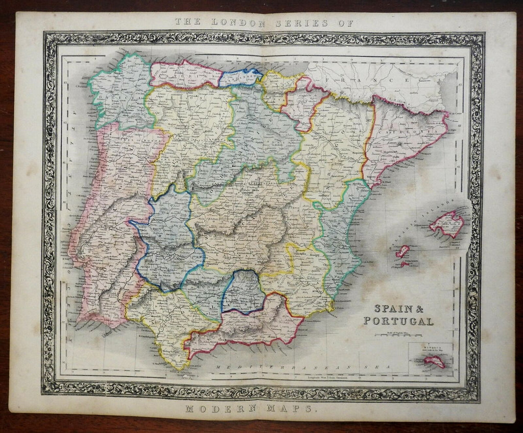 Spain & Portugal Iberia Galicia Castille Andalusia Catalonia c. 1850's Betts map