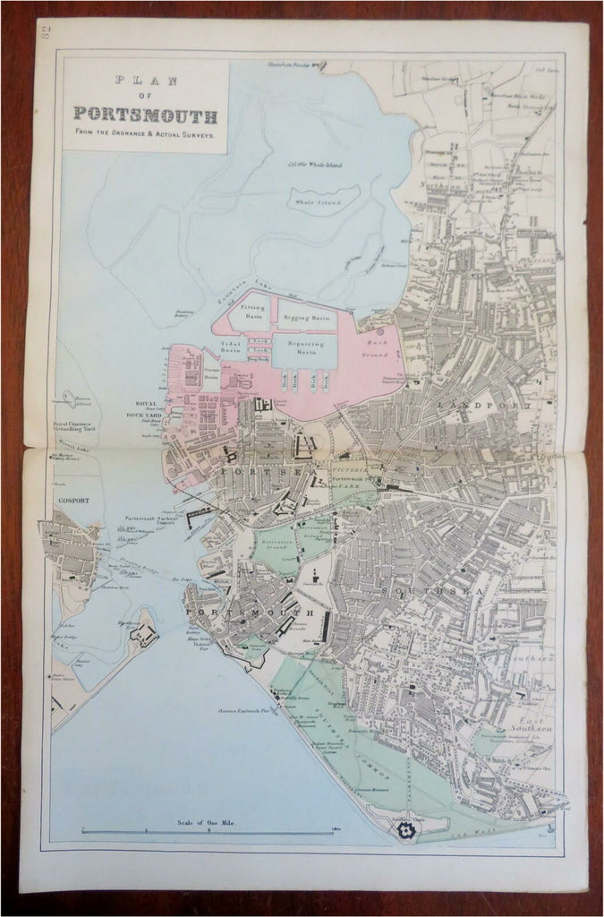 Portsmouth Hampshire England 1881 Edward Weller detailed city plan