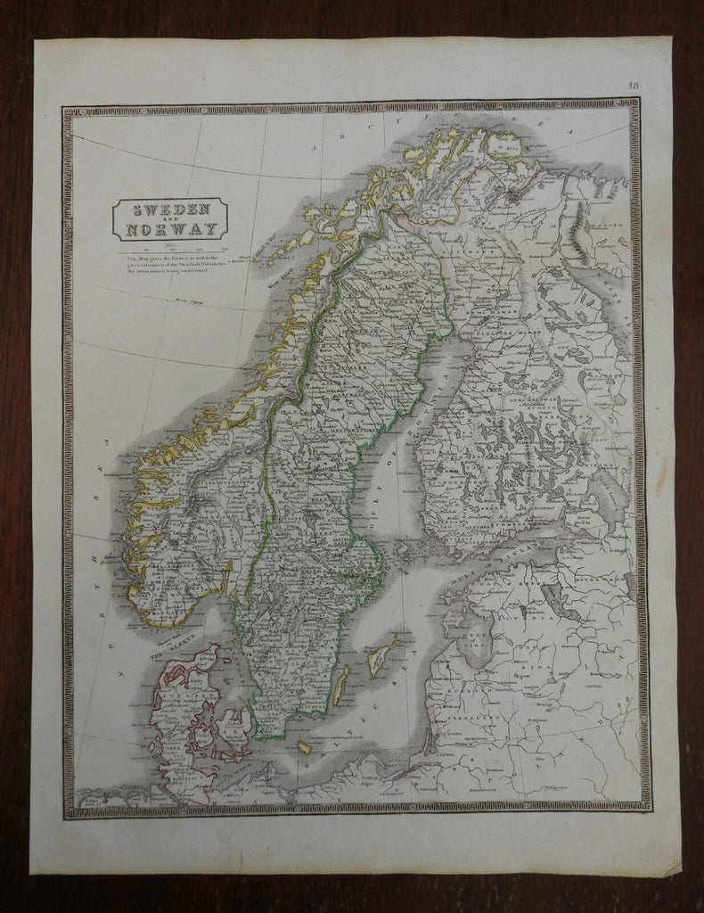 Scandinavia Sweden Norway Denmark Finland Baltic Sea c. 1841 engraved map