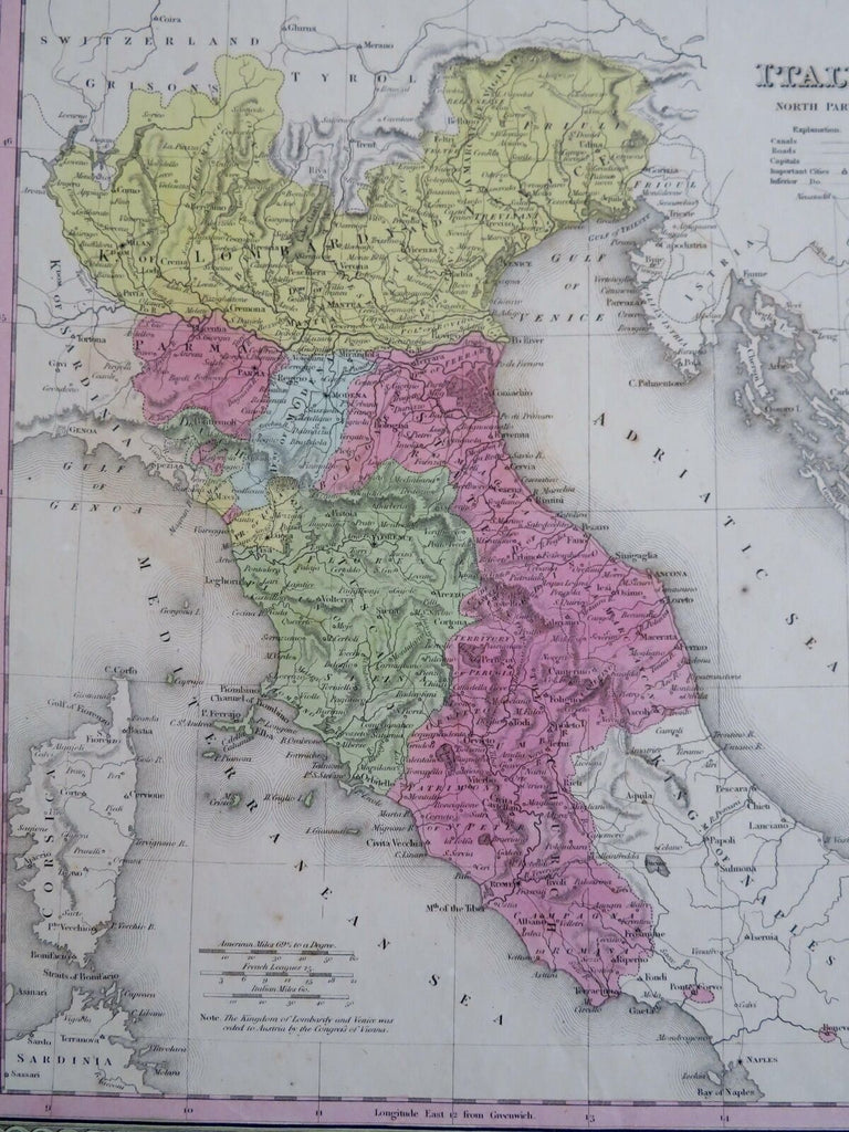 Northern Italy Tuscany Papal States Lombardy 1850 Cowperthwait Mitchell map
