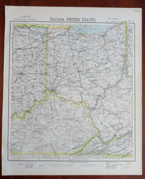 Ohio Kentucky Indiana West Virginia 1883 Letts scarce map