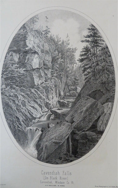 Cavendish Falls Black River Vermont 1861 H.F. Walling lithographed print