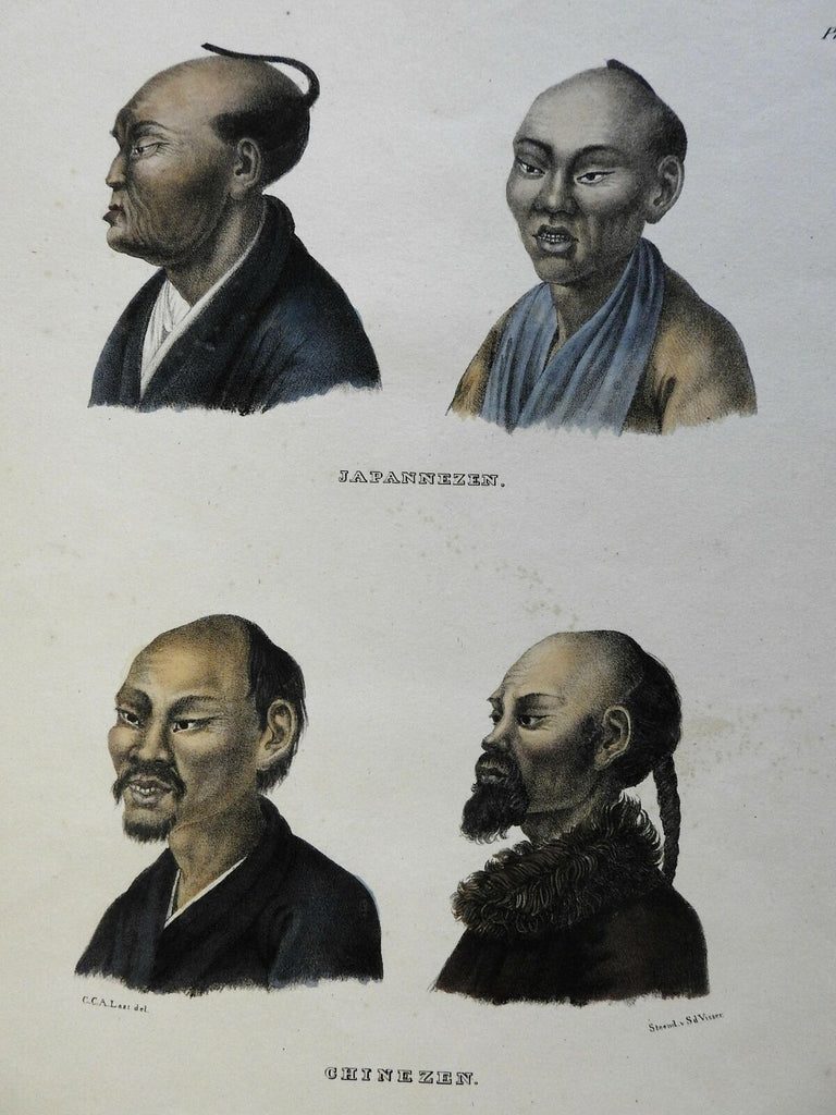 Japanese & Chinese male portraits c. 1850 ethnic view original hand color