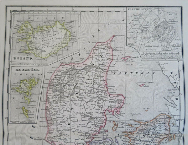 Kingdom of Denmark Faroe Islands Iceland 1876 Otterloo scarce large Dutch map