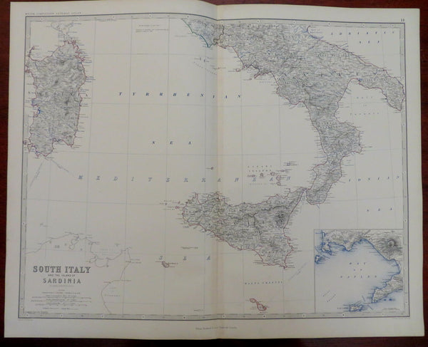 Southern Italy Naples Sardinia Sicily 1865 Johnston large folio map