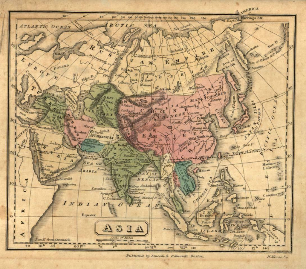 Asia Ottoman Empire Russia China Japan Mughals Japan Korea India 1819 Morse map