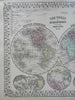 World map double Hemispheres Polar Projections World Rivers 1869 decorative map