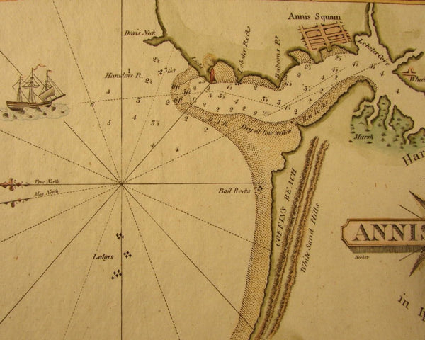 Annis Squam Ipswich Bay Massachusetts 1827 Blunt antique nautical map hand color