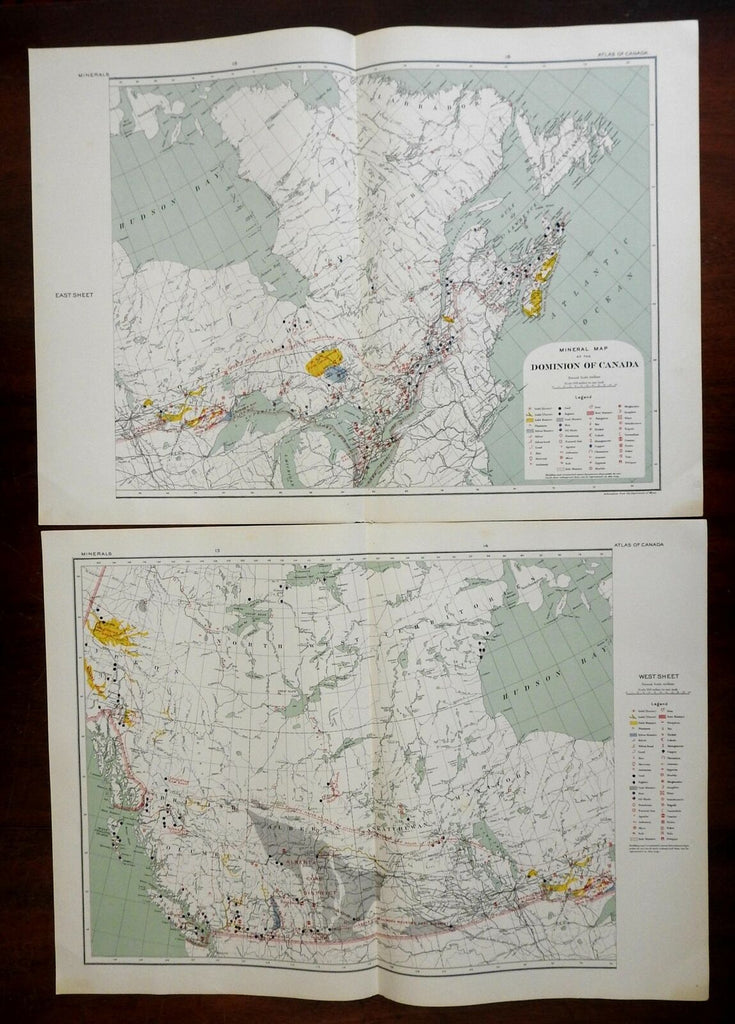 Dominion of Canada Mineral Map Gold Cobalt Iron Coal Salt 1915 two sheet map