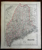 Maine County Map Bangor Portland Augusta 1855 Colton engraved map