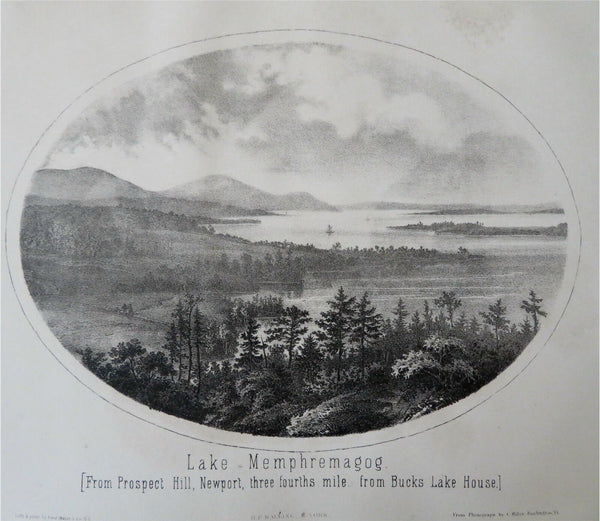 Lake Memphremagog Newport Vermont 1861 H.F. Walling lithographed print