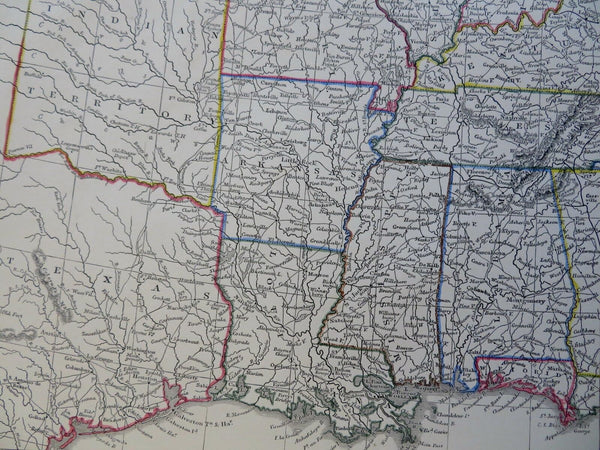 Texas Indian Territory Louisiana Mississippi c. 1850 Chapman & Hall engraved map