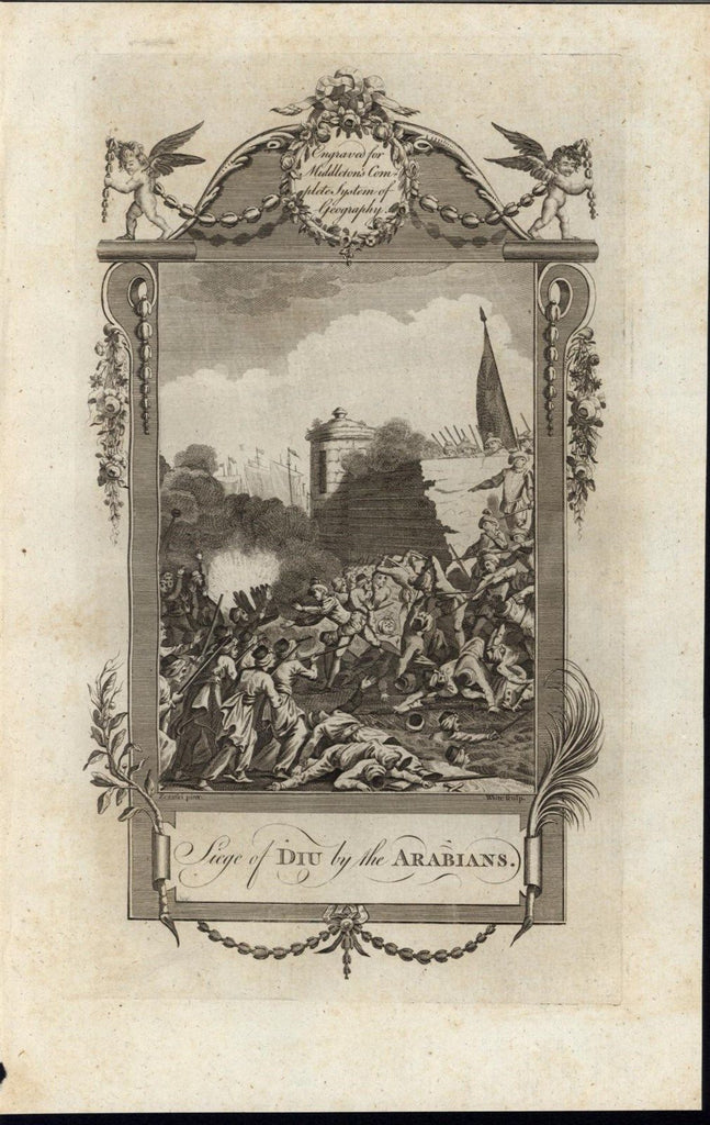 Ottomans Besieging Diu Portuguese Colony Muslim Loss 1778 antique engraved print
