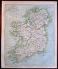 Ireland Eire lighthouses located 1883 Lett's detailed SDUK old map