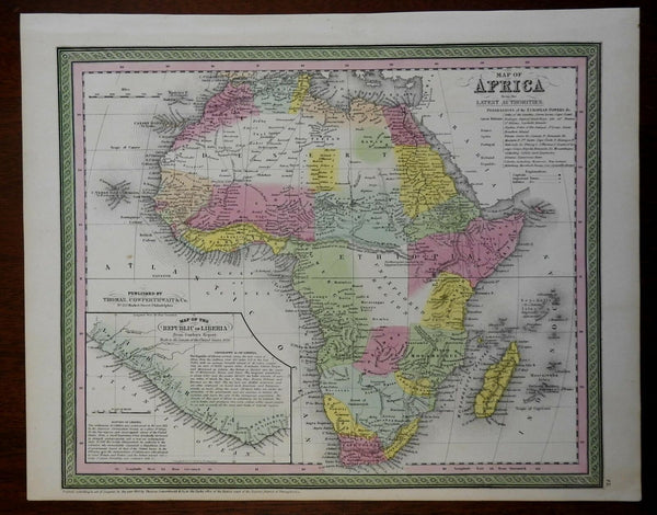 Africa Continent 1850 Thomas Cowperthwait map large inset Liberia Mts. of Moon