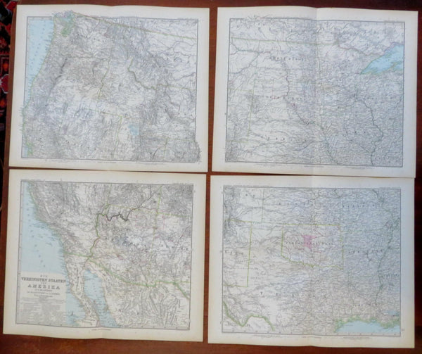 United States California Texas Midwest 1889 Petermann HUGE detailed 6 sheet map