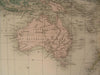 Oceania Australia New Zealand Hawaii Polynesia c.1870 antique engraved color map