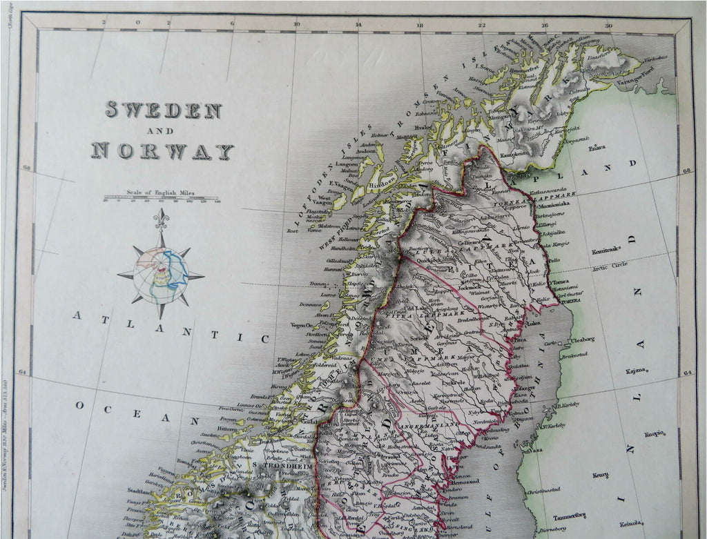 Sweden & Norway Baltic Sea Oslo Stockholm c. 1850-8 Archer engraved map