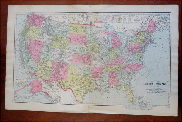 United States USA entire nation coast to coast 1897 Gray large hand colored map