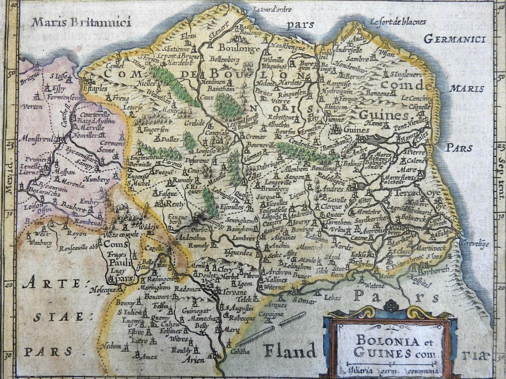 Boulogne & Guines France Pas-de-Calais 1638 Mercator miniature county map