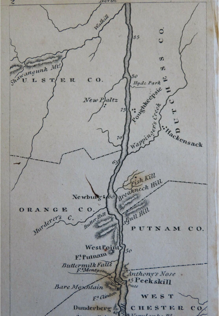 New York Poughkeepsie West Point Peekskill Dunderberg 1828 Hooker miniature map