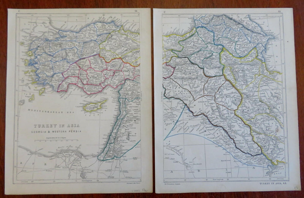 Ottoman Empire Armenia Persia Holy Land Mesopotamia c. 1850 Chapman 2 sheet map