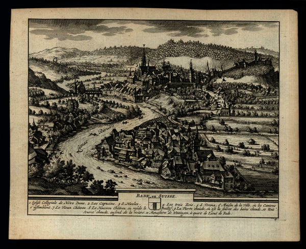 Baden Switzerland c.1715-20, by Van der Aa old engraved city view