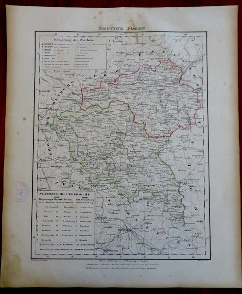 Posen Kingdom of Prussia Schwerin Breslau Bromburg 1852 Flemming detailed map