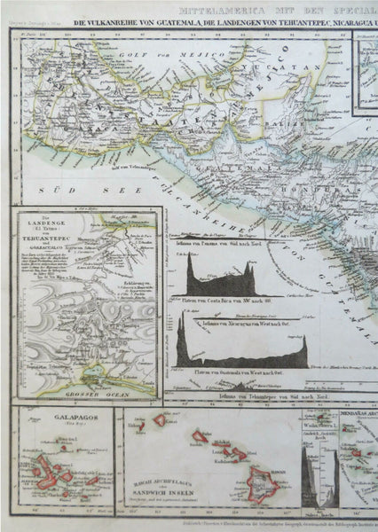 Central America Mexico Honduras Panama Hawaii Galapagos Island 1850 engraved map