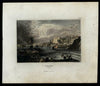 Malta La Valetta harbor view c.1850 Grunewald engraved print lovely hand color