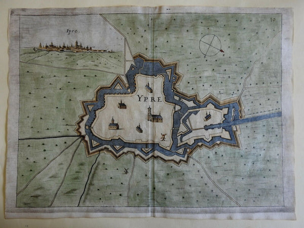 Ypres Belgium Europe 1673 Priorato city plan with birds-eye view map