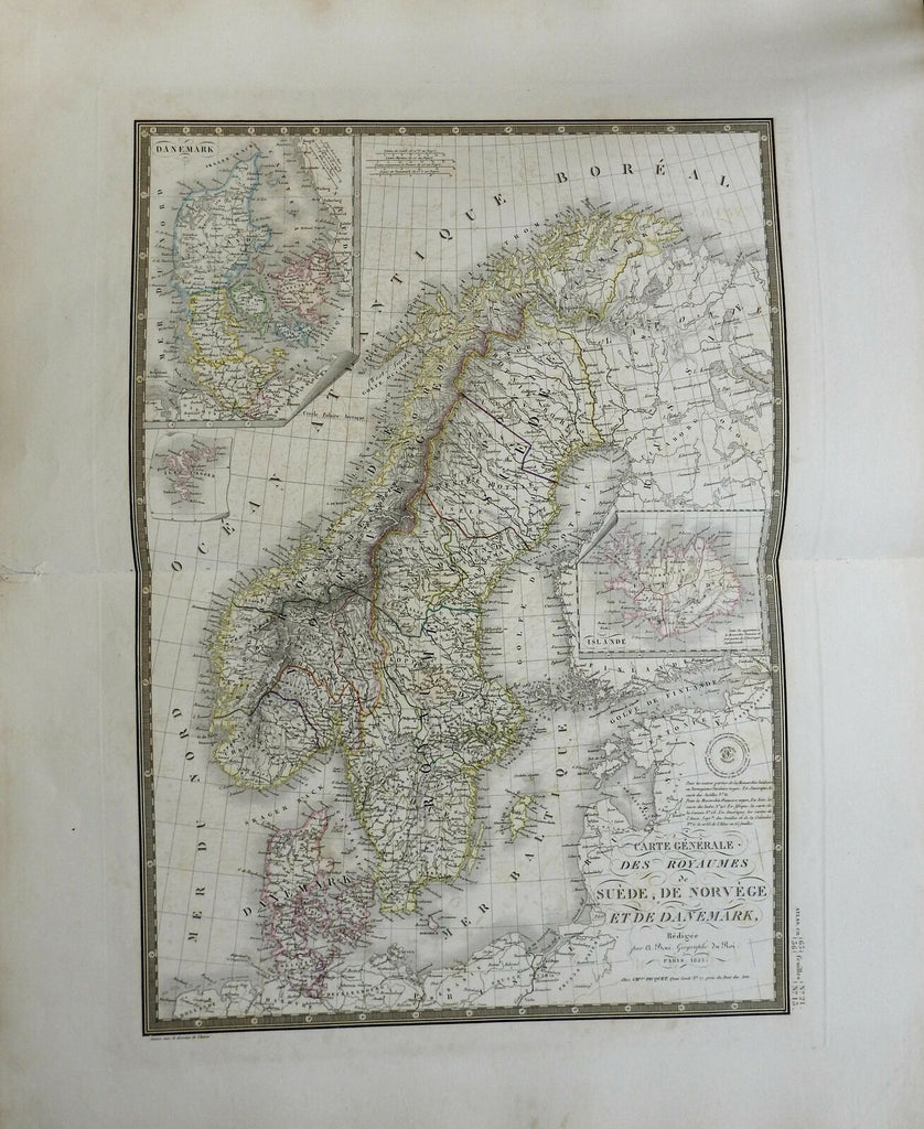 Scandinavia Denmark Sweden Norway Iceland Faroe 1825 Brue large detailed map